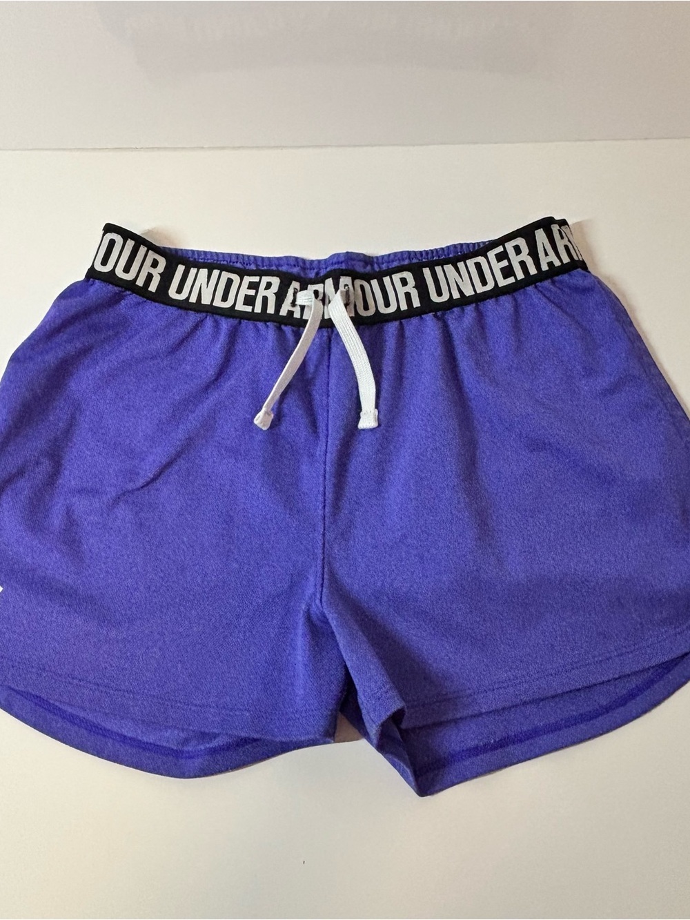 Purple Under Armour athletic shorts with logo waistband and drawstring -Size YLG